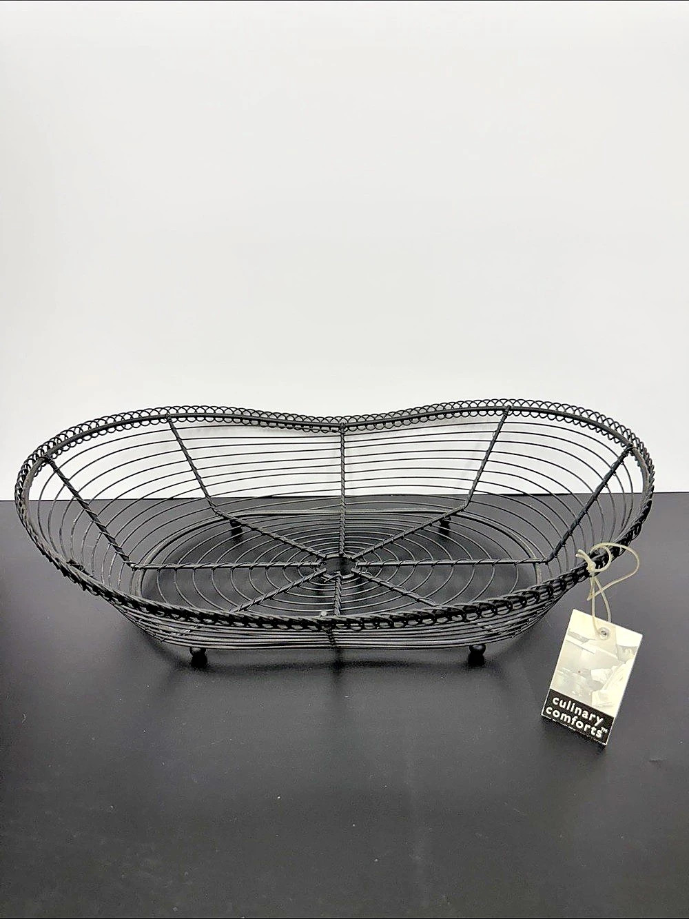 Culinary Comforts Black Wire Fruit Bread Basket Oval 15” Metal Kitchen Decor